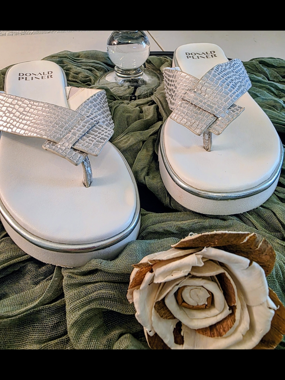 Donald J. Pliner Silver Textured Platform Thong Sandals